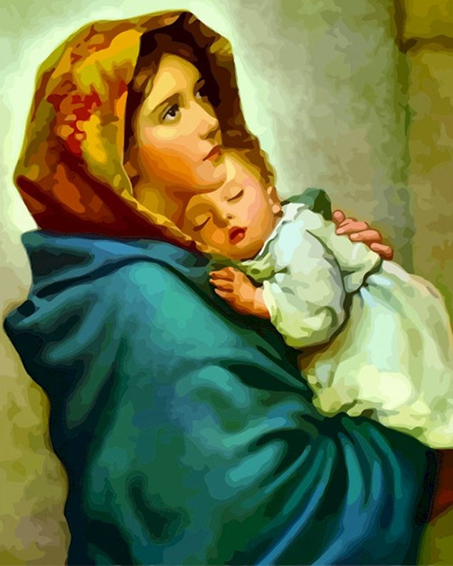 Mère Marie tenant son enfant Peinture par Numéros