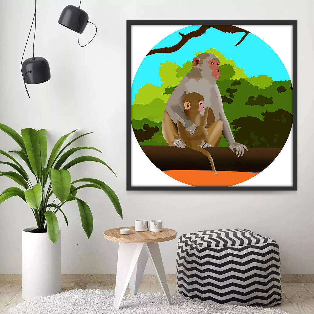 Mère Singe et Bébé Singe Peinture par Numéros