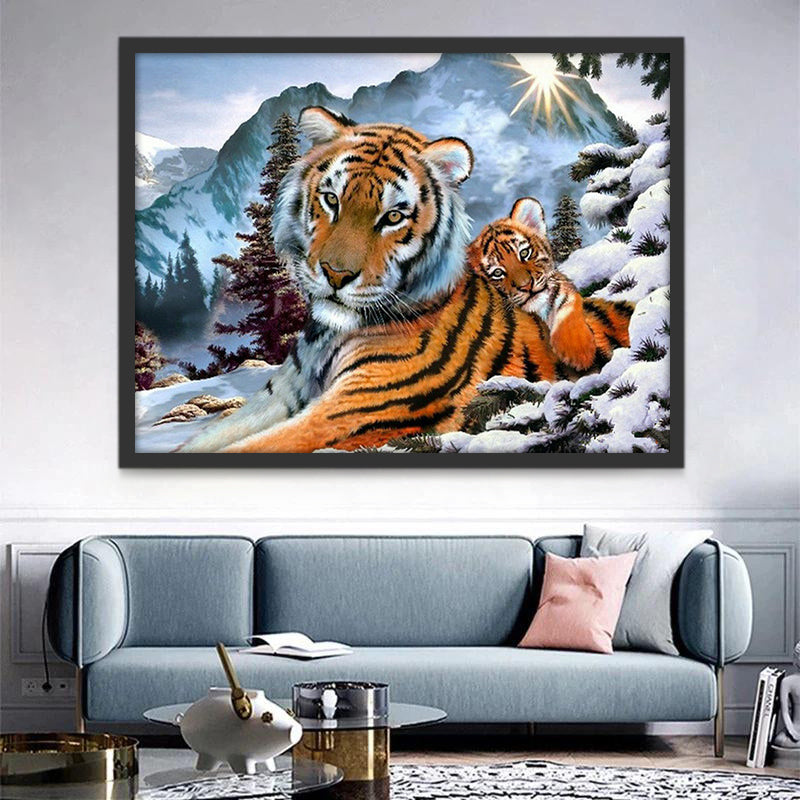 Mère Tigre et Son Bébé Peinture par Numéros