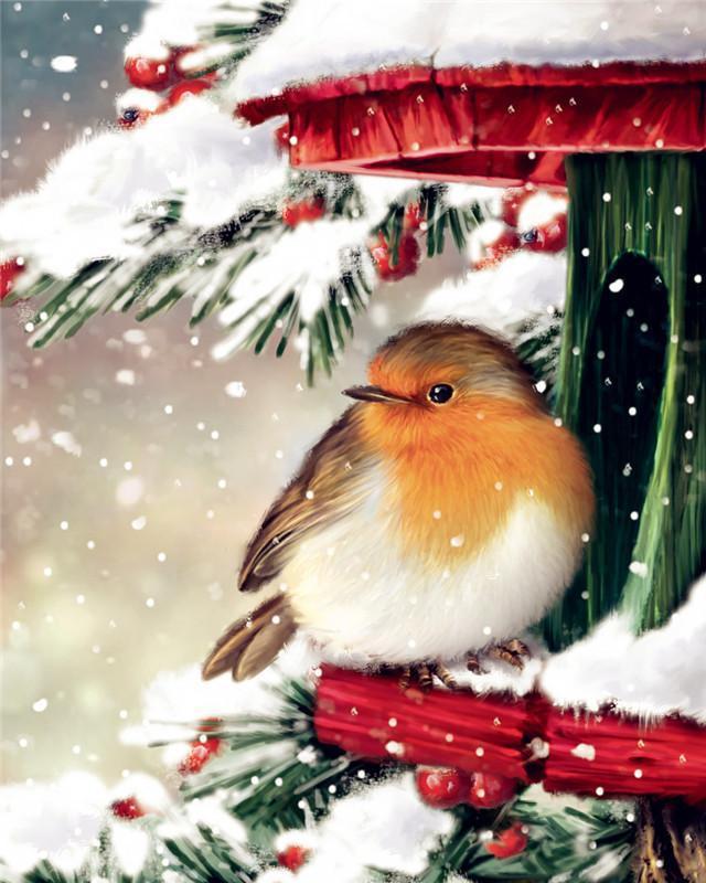 Mésange dans la Neige Peinture par Numéros