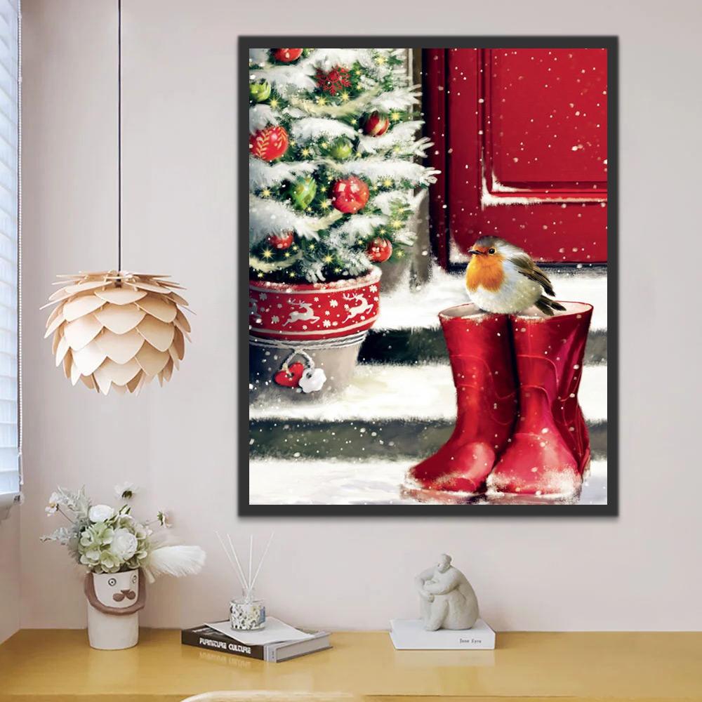 Mésange et Bottes Rouges Peinture par Numéros