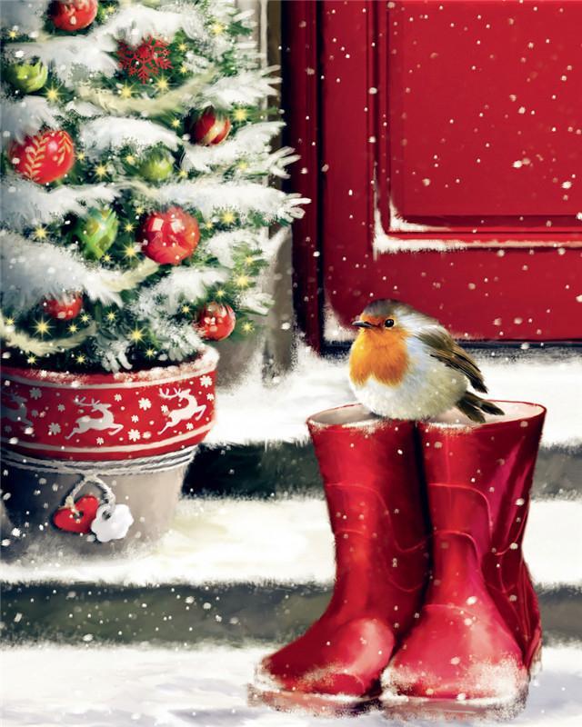 Mésange et Bottes Rouges Peinture par Numéros
