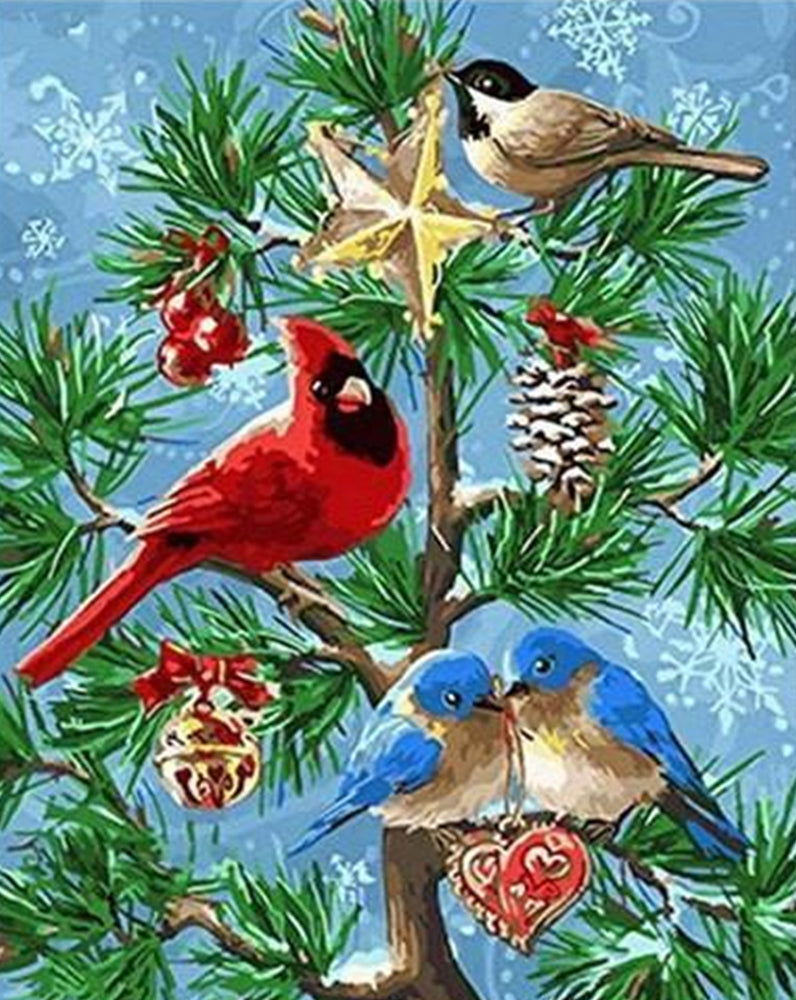 Mésanges et Noël Peinture par Numéros