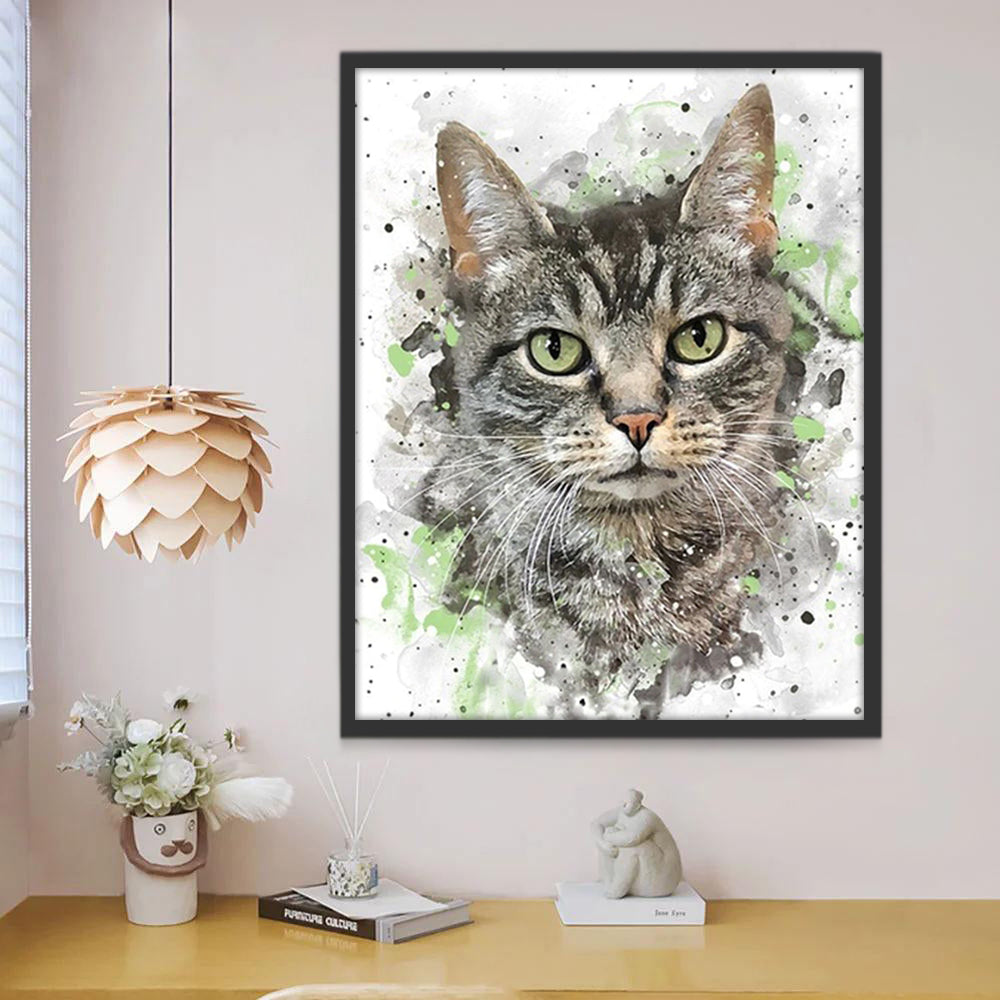 Mignon Chat Gris Peinture par Numéros