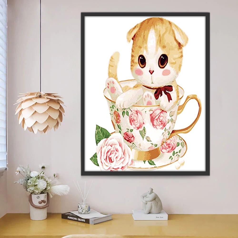 Mignon Chat Orange dans le Mug Peinture par Numéros