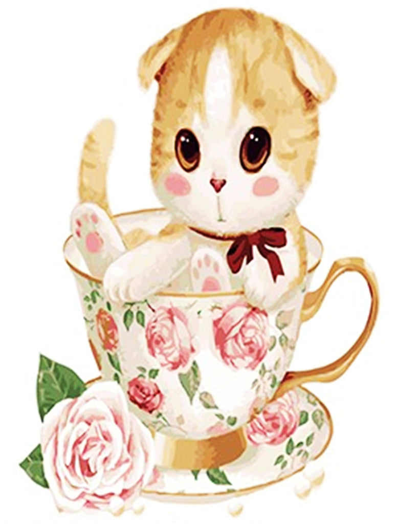 Mignon Chat Orange dans le Mug Peinture par Numéros