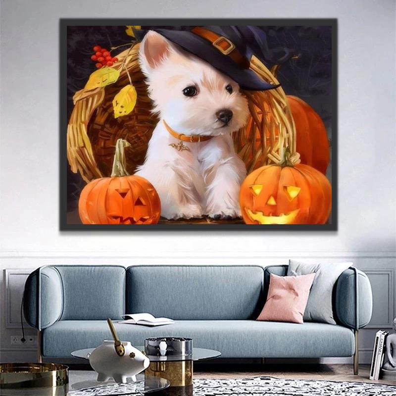 Mignon Chiot Blanc d'Halloween Peinture par Numéros