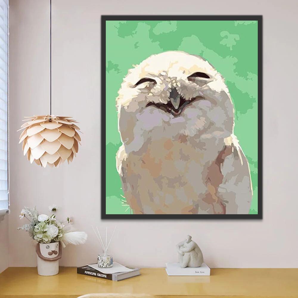 Mignon Hibou Blanc Souriant Peinture par Numéros