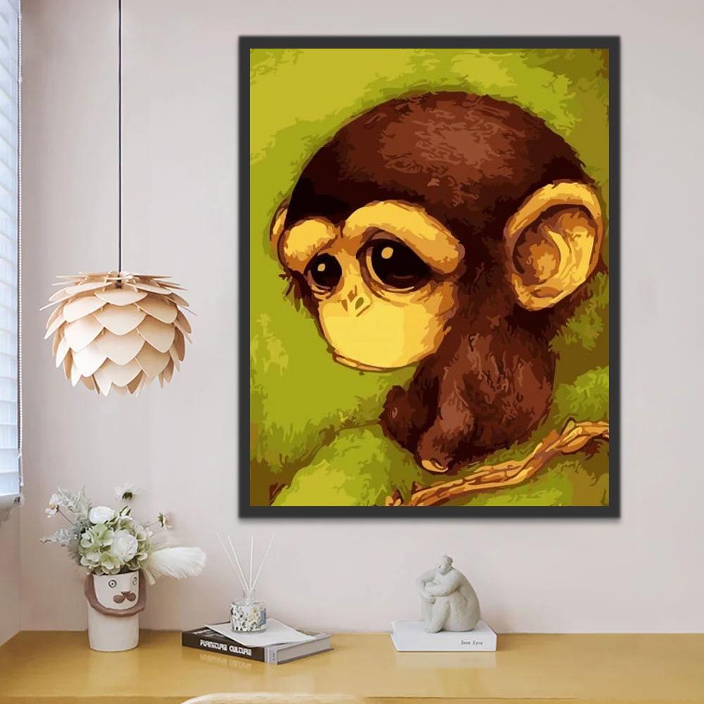 Mignon Singe Triste Peinture par Numéros