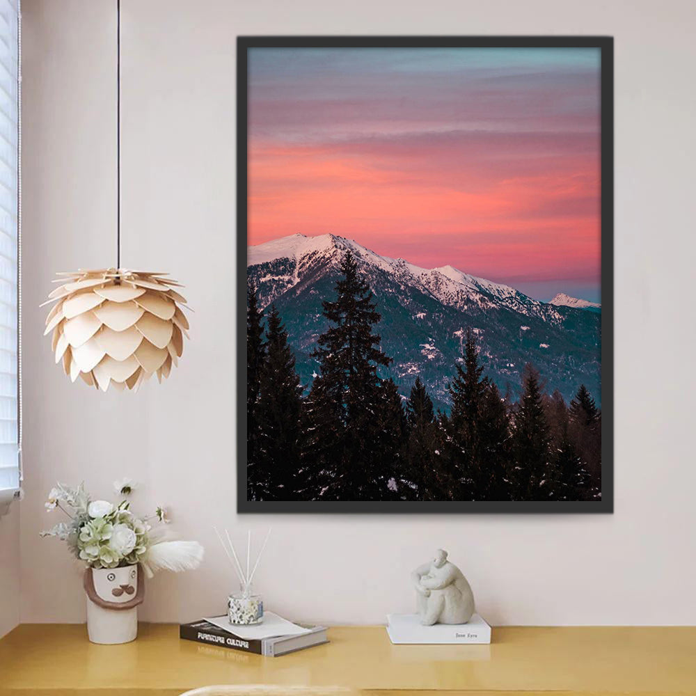 Montagnes et Ciel Rose Peinture par Numéros