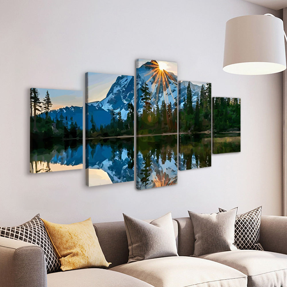 Montagnes et Lac 5 Partie Peinture par Numéros