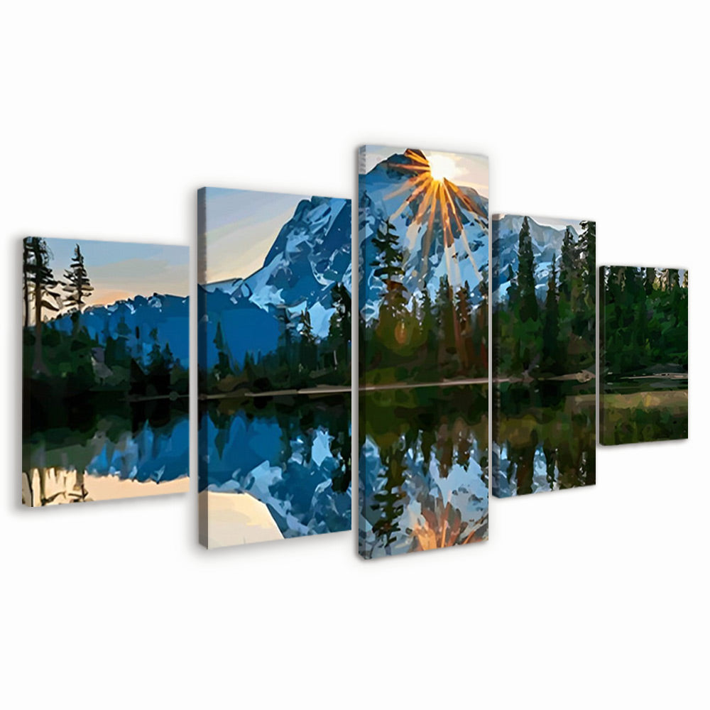 Montagnes et Lac 5 Partie Peinture par Numéros