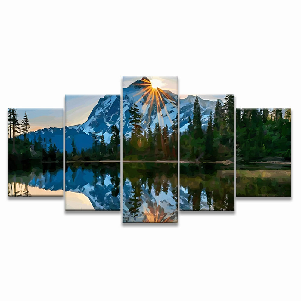Montagnes et Lac 5 Partie Peinture par Numéros