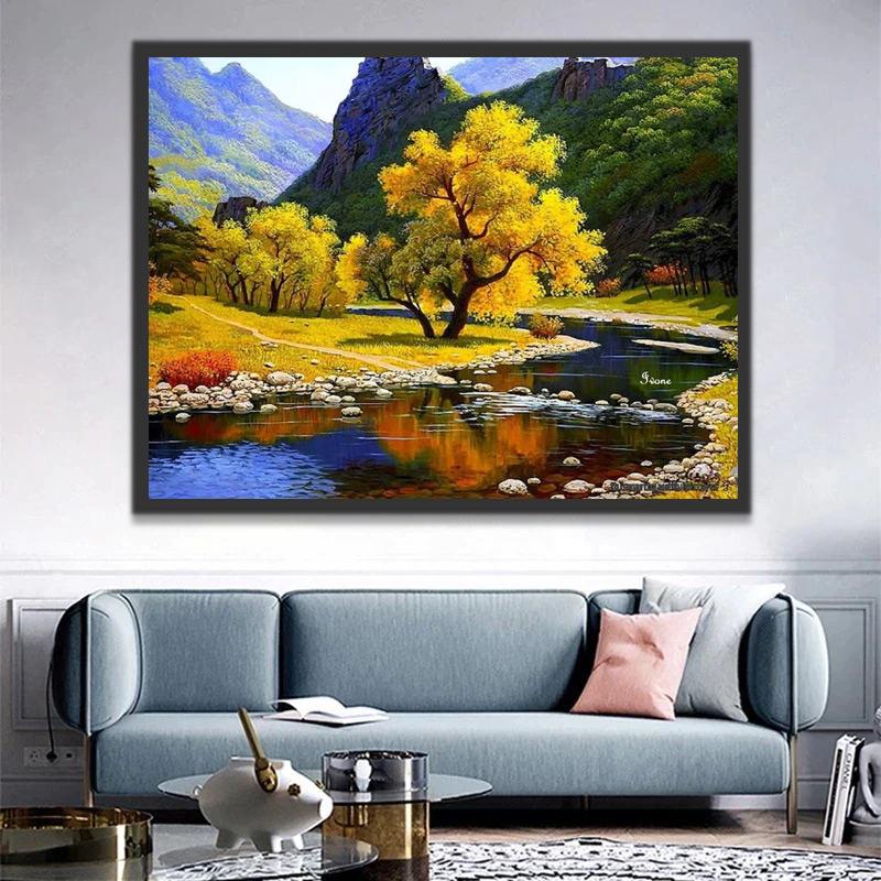 Montagnes et Rivière Peinture par Numéros