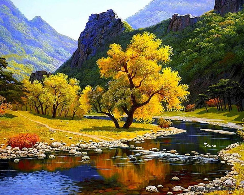Montagnes et Rivière Peinture par Numéros