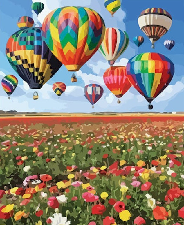 Montgolfières et Fleurs Peinture par Numéros