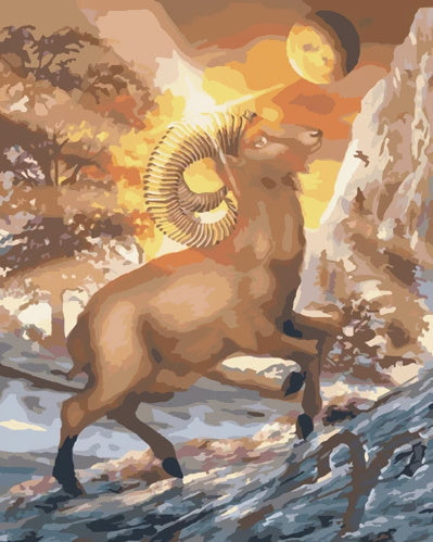 Mouflon et Soleil Peinture par Numéros