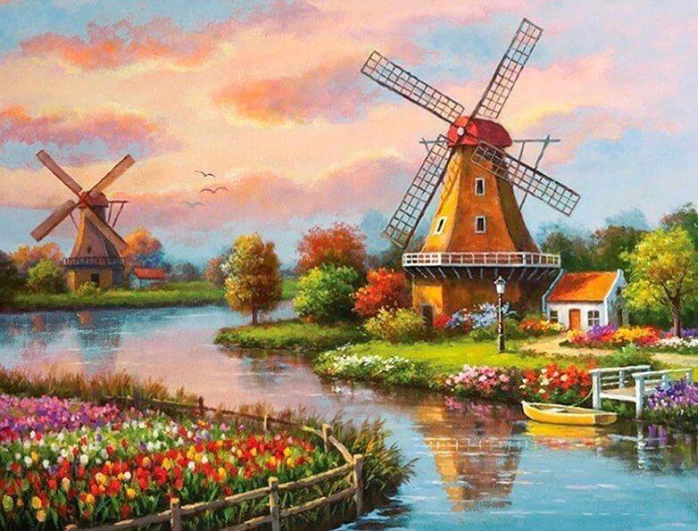 Moulin à Vent Néerlandais Peinture par Numéros
