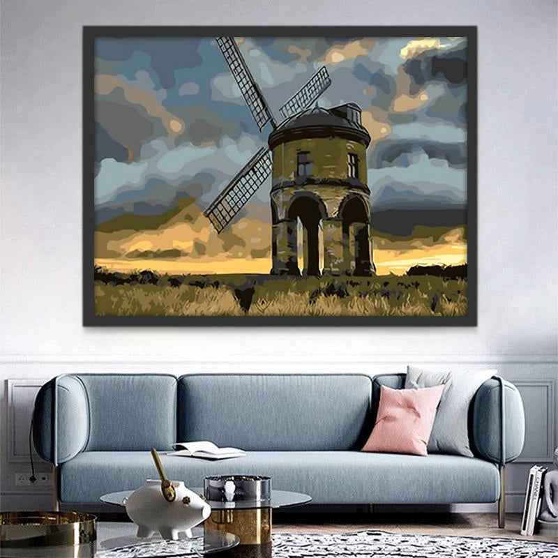 Moulin à Vent sous des Nuages Sombres Peinture par Numéros