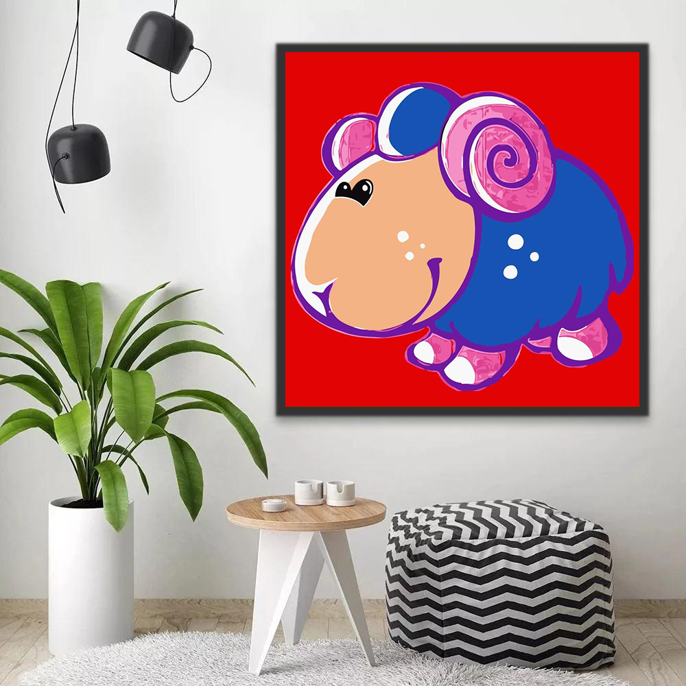 Mouton Bleu Cartoon Peinture par Numéros