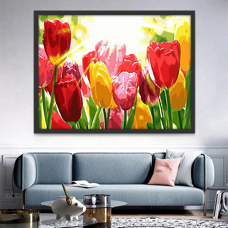 Multicolores Tulipes Fleur Peinture par Numéros