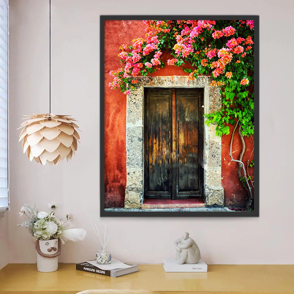 Mur Rouge de Fleurs Peinture par Numéros