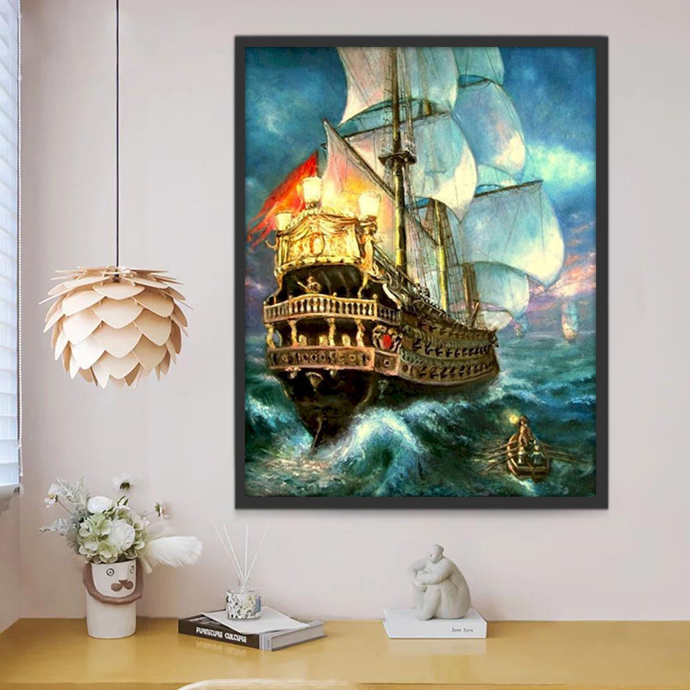 Navire de guerre la nuit Peinture par Numéros