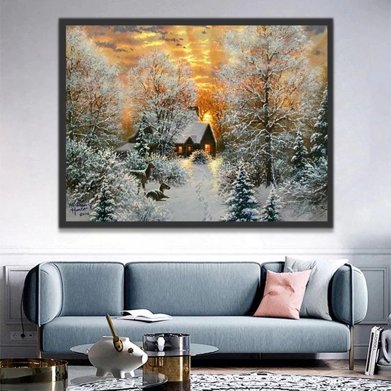 Neige et Maison Peinture par Numéros