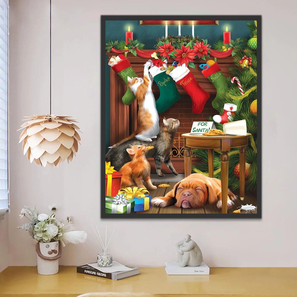 Noël Chaton Peinture par Numéros