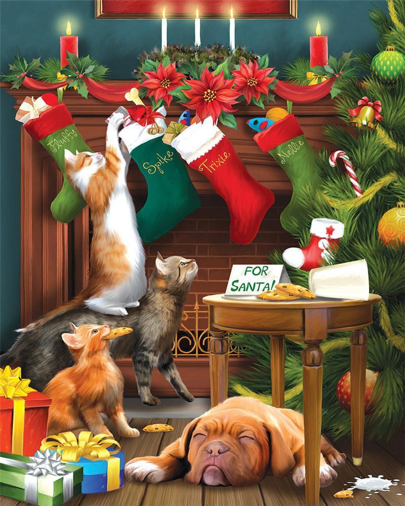 Noël Chaton Peinture par Numéros