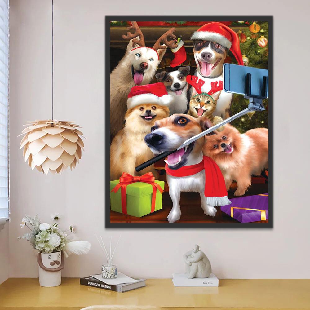 Noël Chiens et Chat Peinture par Numéros