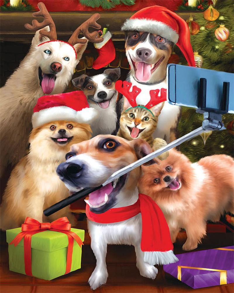 Noël Chiens et Chat Peinture par Numéros