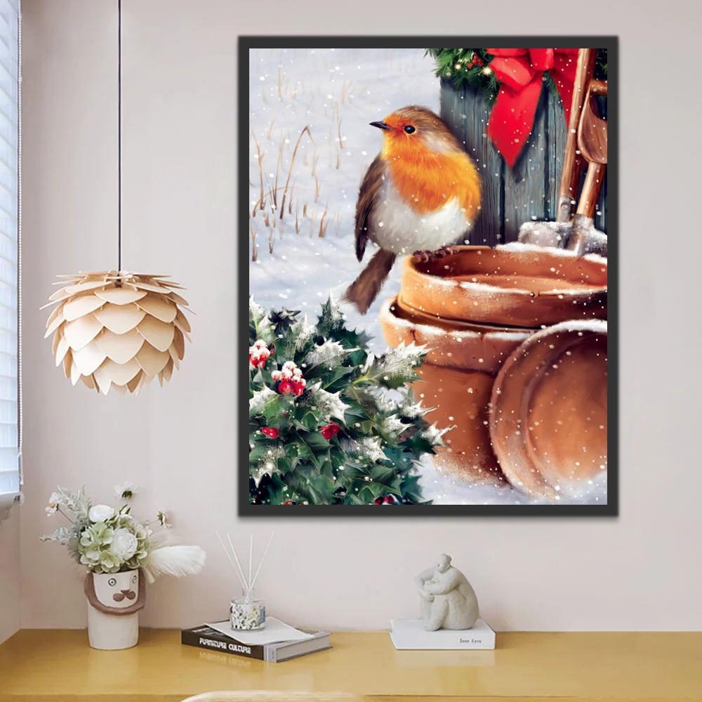 Noël Mésange Rousse Peinture par Numéros