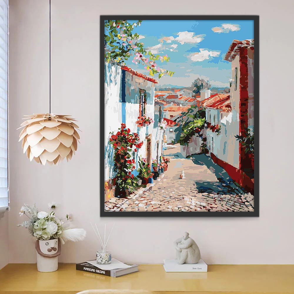 Nuages et Village Peinture par Numéros