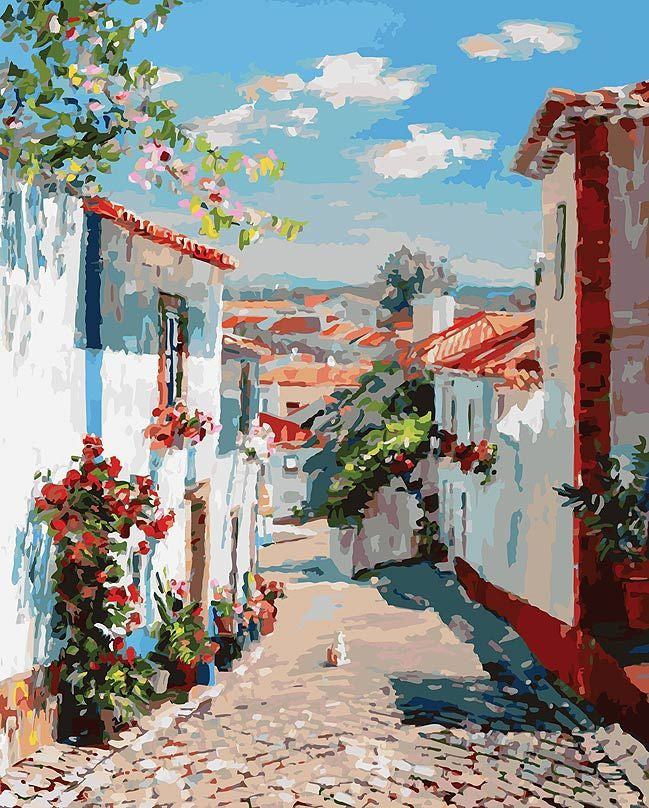 Nuages et Village Peinture par Numéros