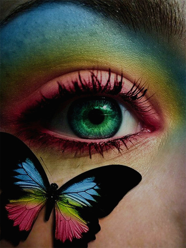 Oeil Vert de Femme et Papillon Peinture par Numéros