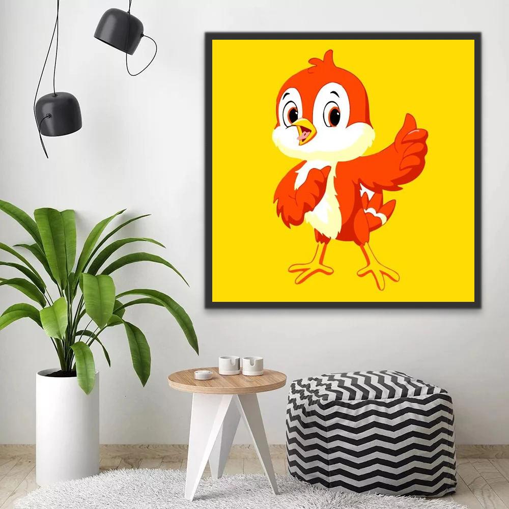 Oiseau Rouge Cartoon Enfants Peinture par Numéros