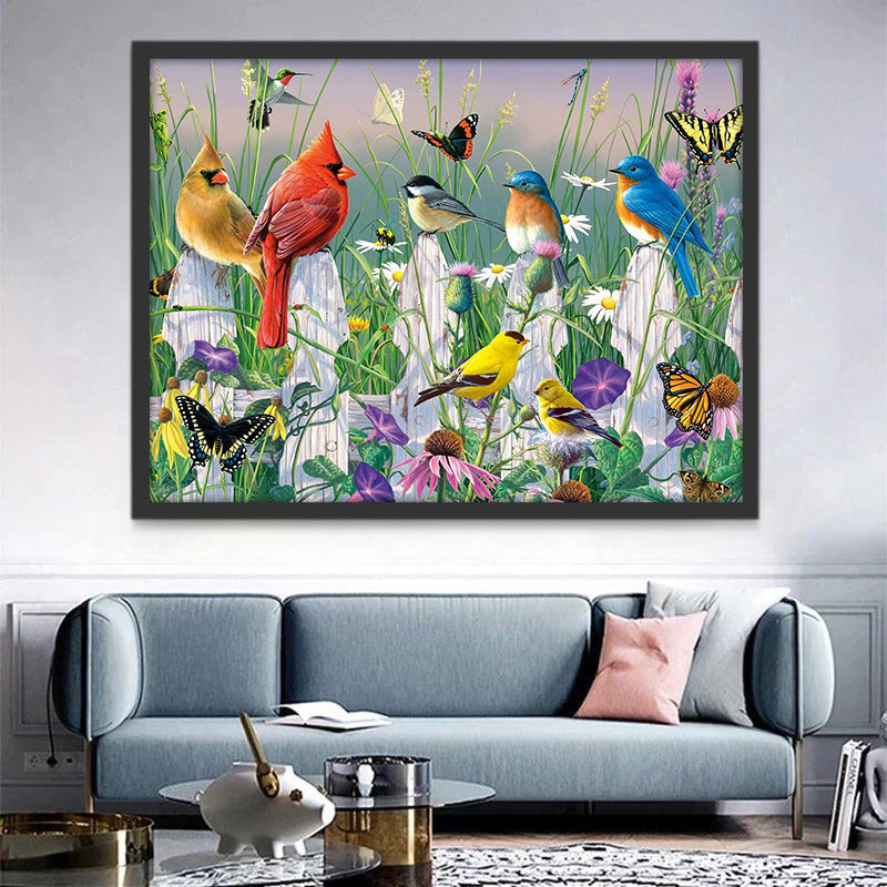 Oiseaux Debout sur la Clôture Peinture par Numéros