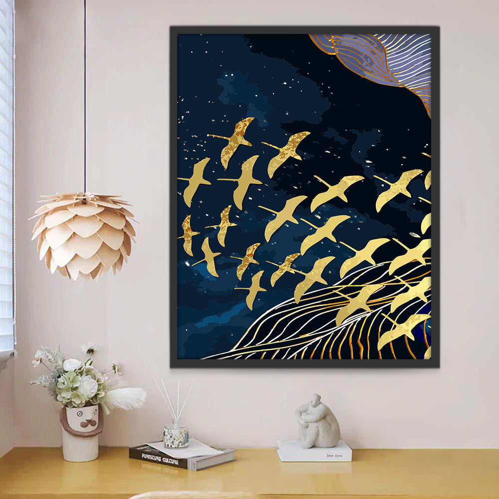 Oiseaux Dorés Art Abstrait Peinture par Numéros
