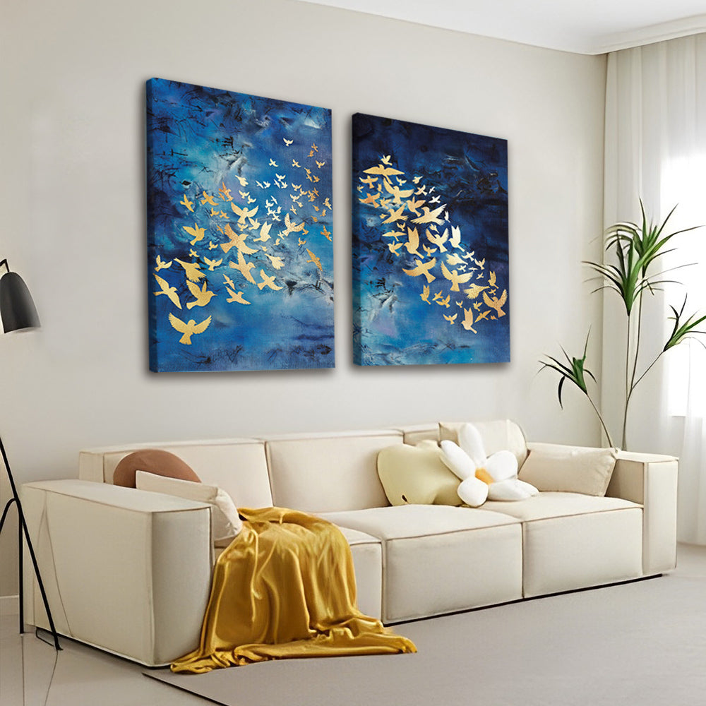 Oiseaux Dorés Volant 2 Partie Peinture par Numéros