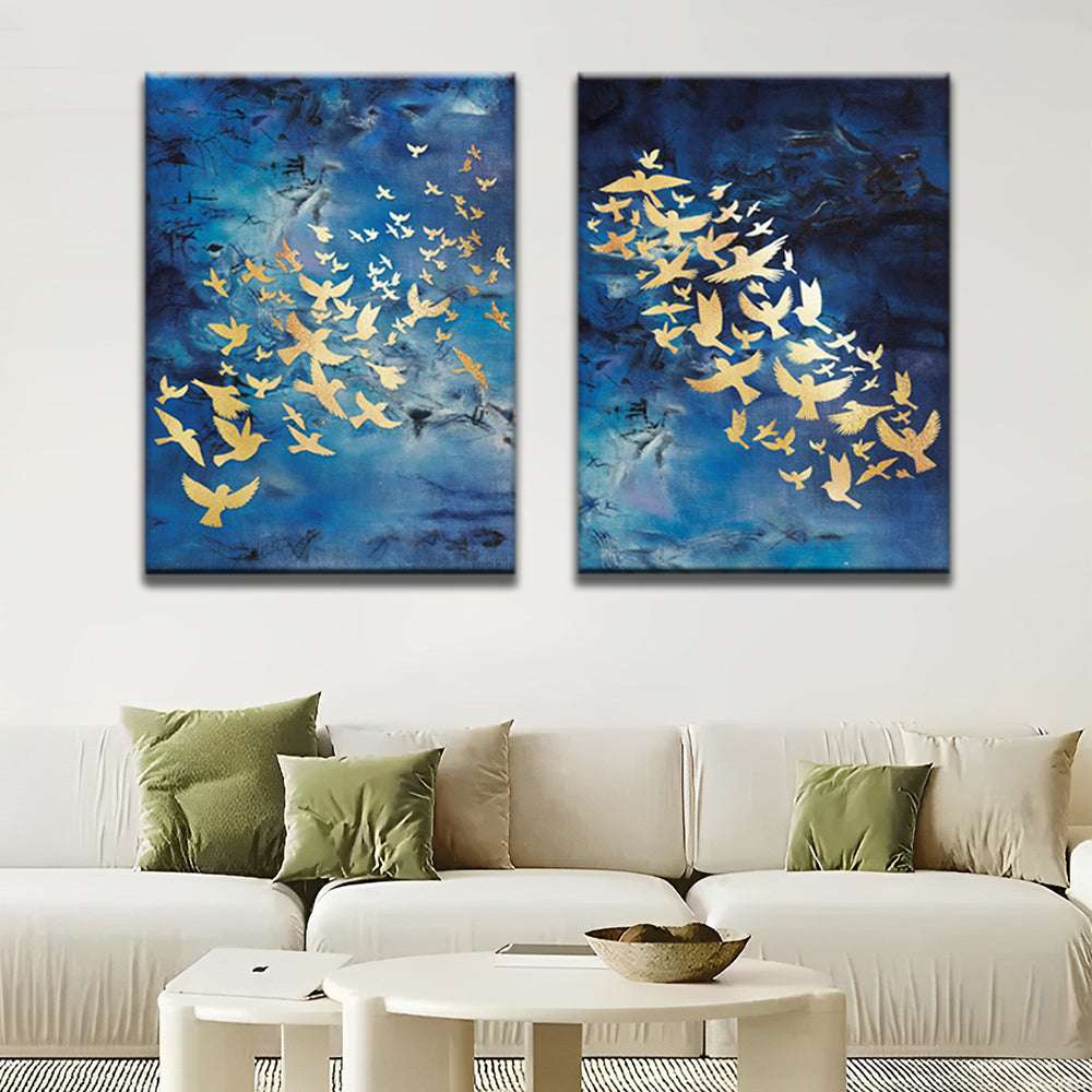 Oiseaux Dorés Volant 2 Partie Peinture par Numéros
