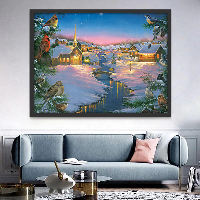 Oiseaux et Beau Village Peinture par Numéros