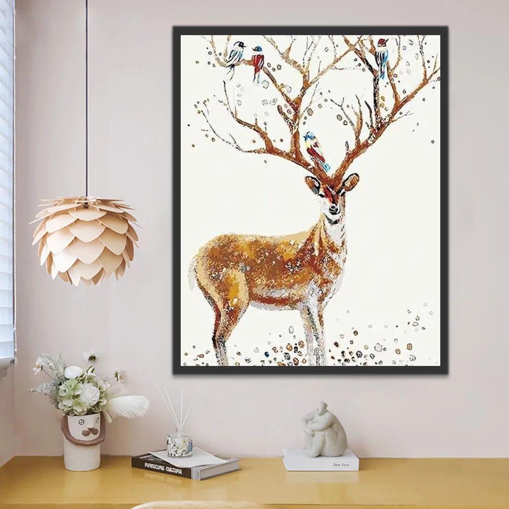 Oiseaux et Cerf Peinture par Numéros
