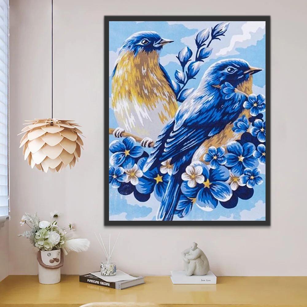 Oiseaux et Fleurs Bleus Peinture par Numéros