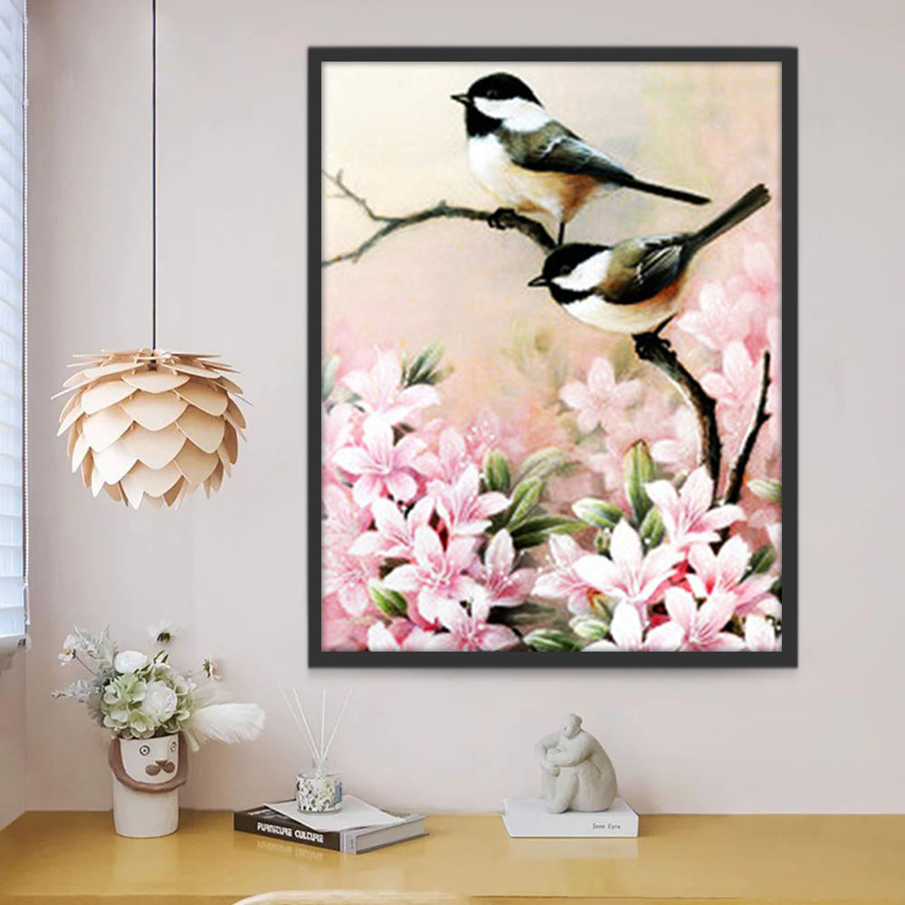 Oiseaux et les Fleurs Roses Peinture par Numéros