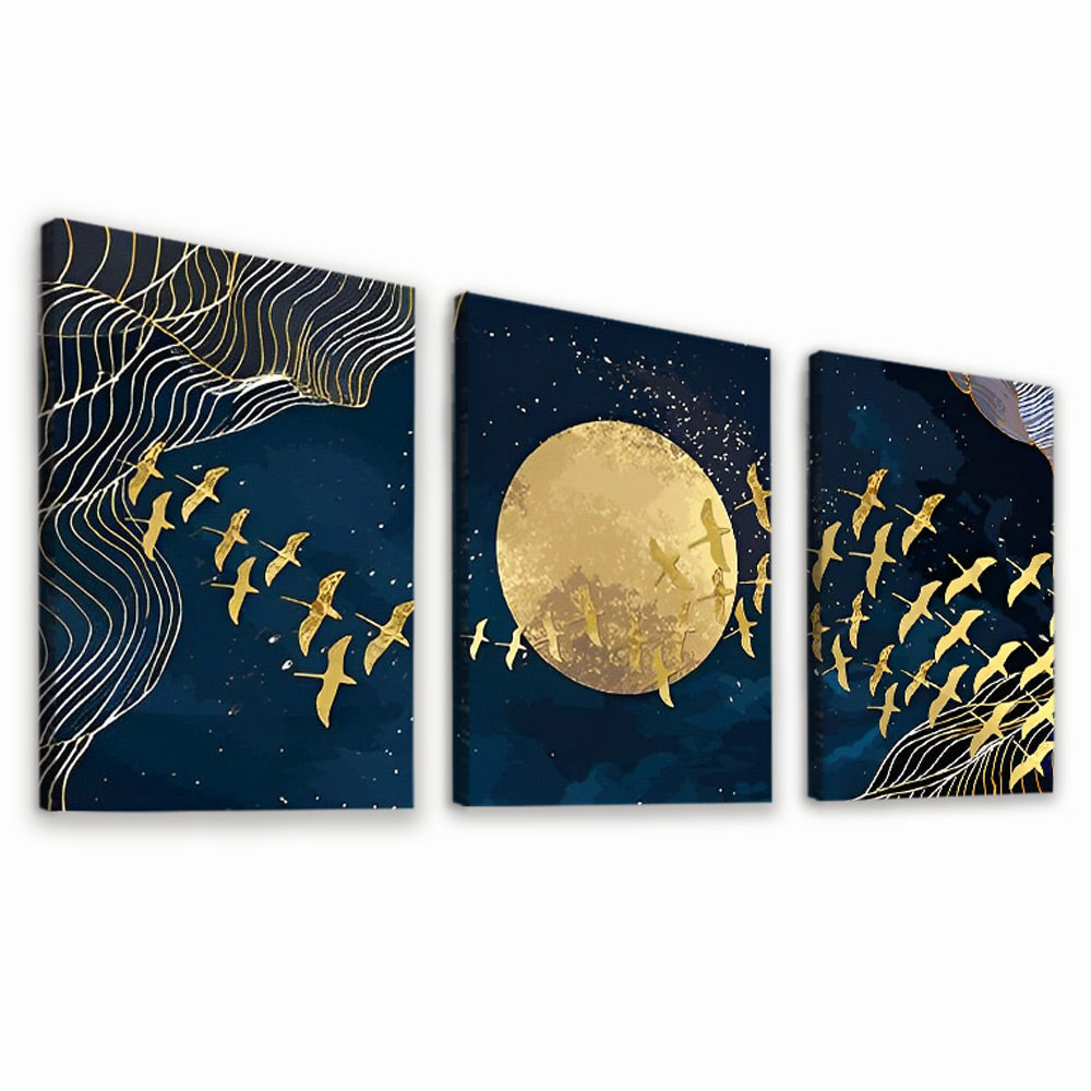 Oiseaux et Lune Dorés 3 Partie Peinture par Numéros