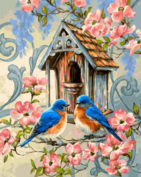 Oiseaux et Maison Peinture par Numéros