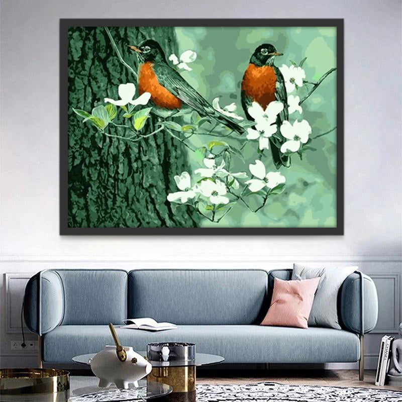Oiseaux Verts et Roux Peinture par Numéros