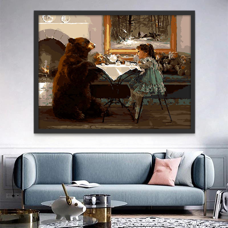 Ours Brun et Petite Fille Peinture par Numéros