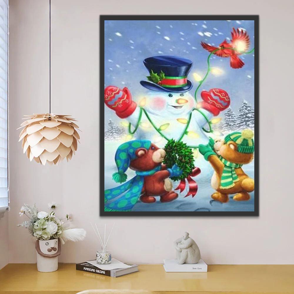 Ours et Bonhomme de Neige Noël Peinture par Numéros